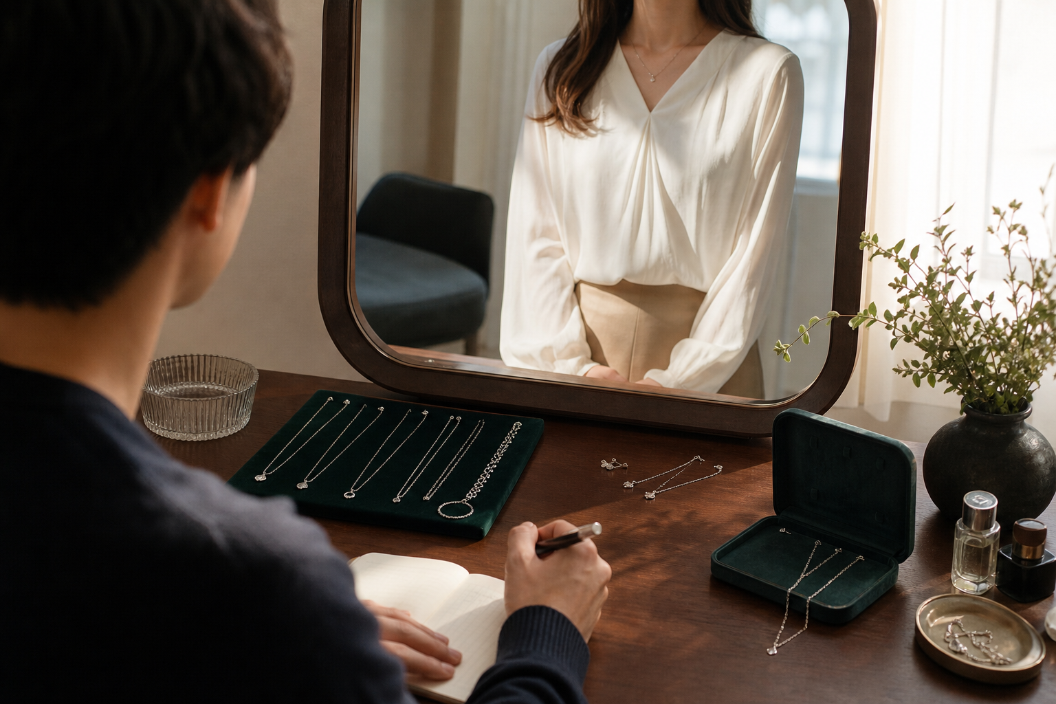 本人に悟られずネックレスの好みを特定する観察手順は何か？